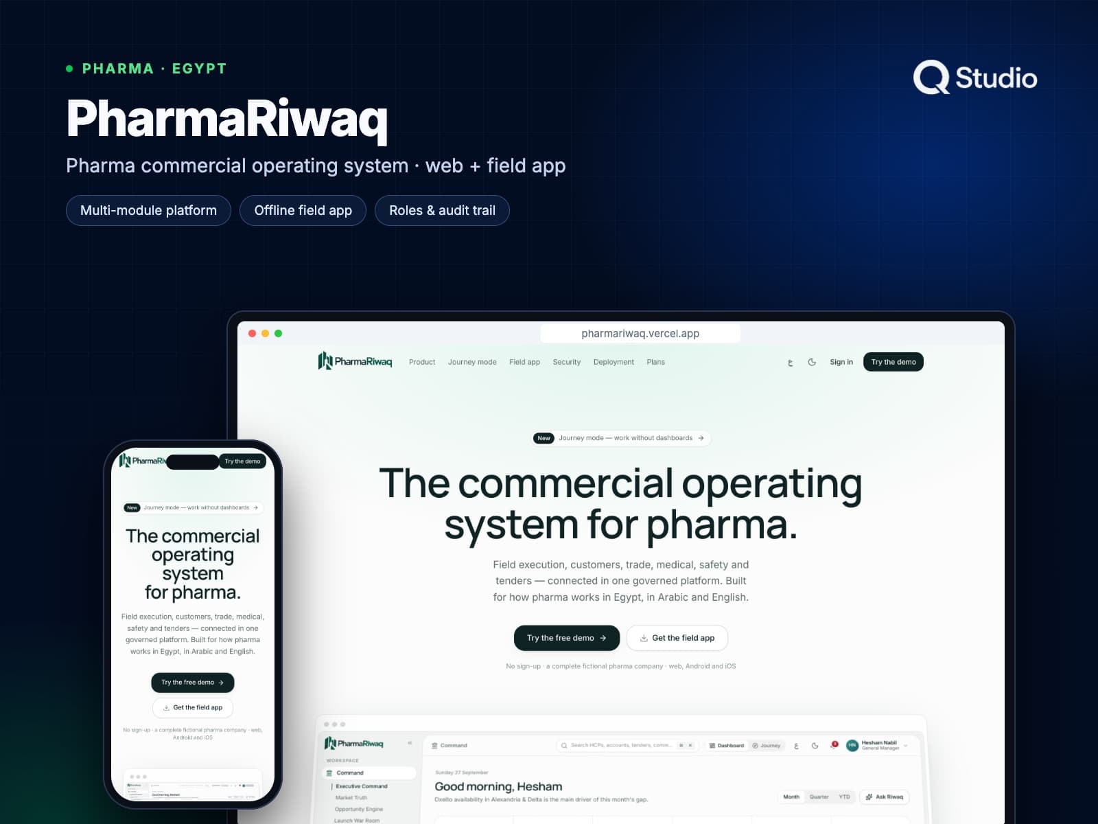 PharmaRiwaq: Pharma commercial operating system · web + field app